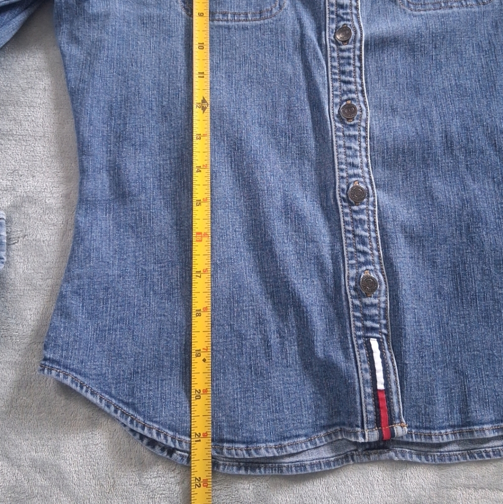 Vintage Tommy Hilfiger Denim Shirt Youth Blue Button Up Long Sleeve M - Picture 15 of 15